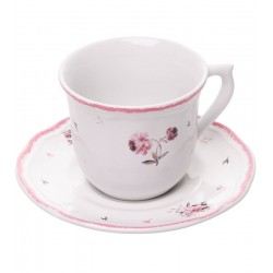 Xícara 90ml Avulsa de Café com Pires Florescer Rosa Cerâmica